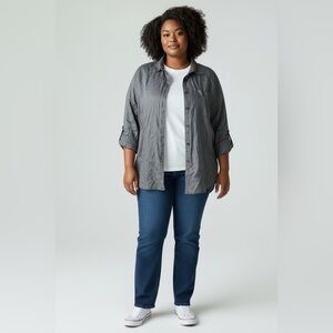 VINTAGE | Linen Button Down Shirt Top Slate Sz 20